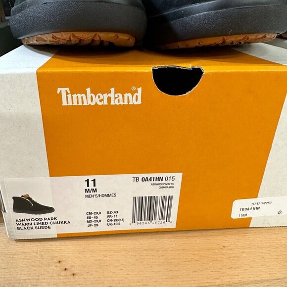 Timberland Men\'s Ashwood Park Warm-Lined Suede Chukka Boots sz 11 Black Lace-up